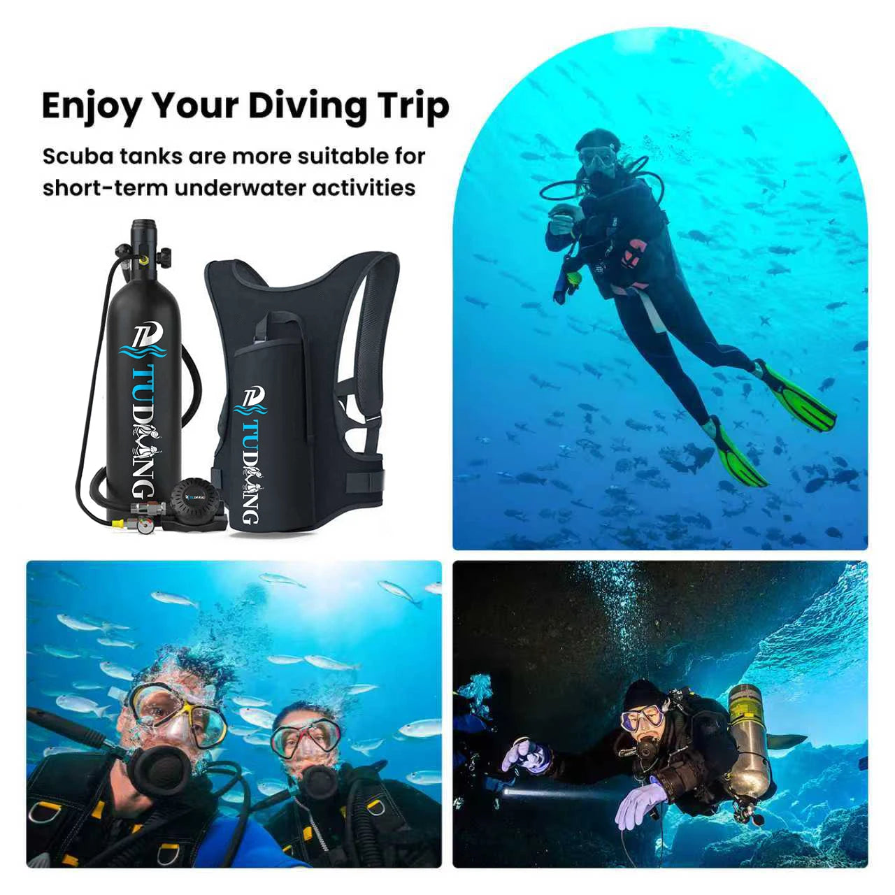 Mini Scuba Diving Tank | 2L Portable Dive Cylinder with Pressure Gauge & Backpack Harness