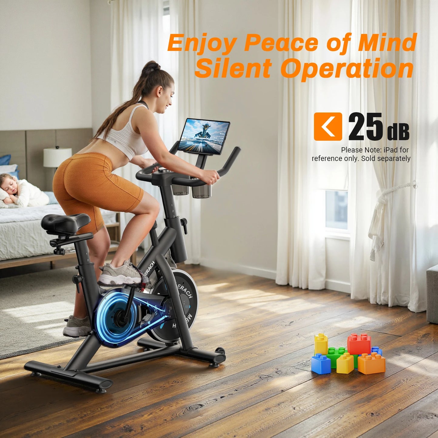 MERACH Exercise Bike, Brake Pad Stationary Bike, Low Noise, Indoor Cycling Bike, 270lbs Weight Capacity, Tablet Mount Fitness Courses