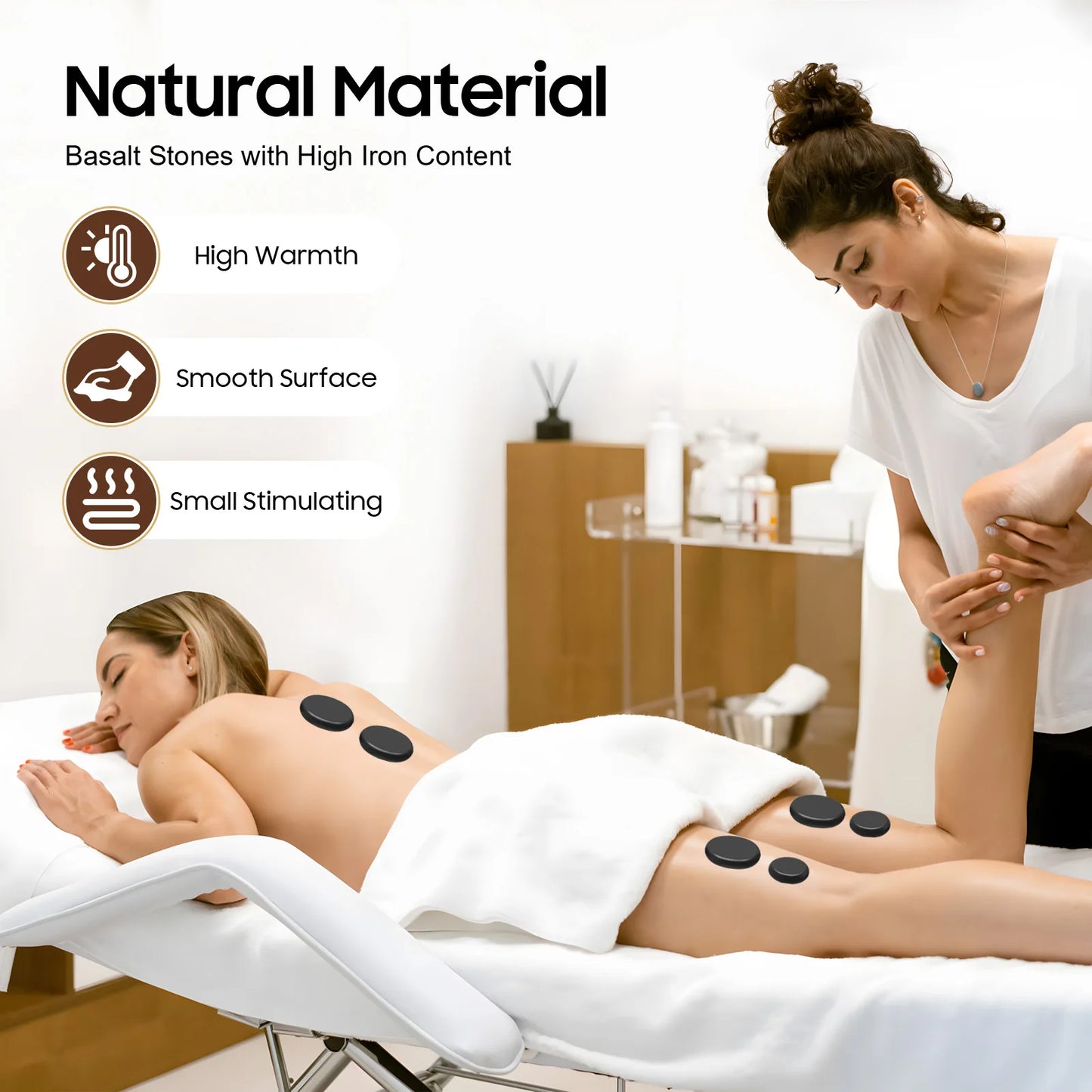 20-Piece Basalt Massage Stones with Heater Box | Hot Stone Therapy