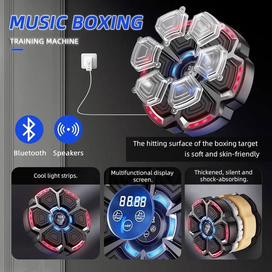 Interactive Music Boxing Machine ~ Blue Tooth Smart Pairing Connection ~ WallMounted Punching Trainer with Electronic Boxing Target 9 Adjustable Modes
