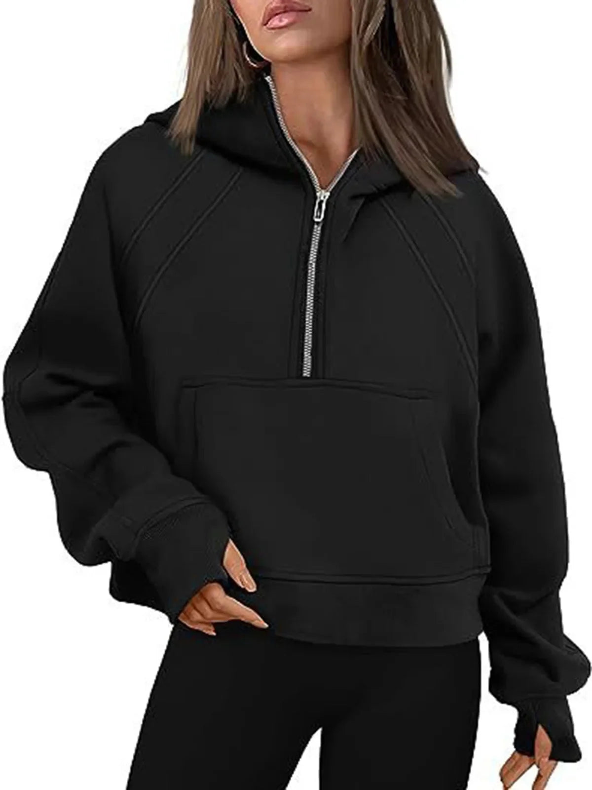Loose Women's Hoodie ~ Long Sleeve ~ Zipper Pocket ~ Casual, Fashionable Sweatshirt ~ Polyester Fiber ~ Full Length