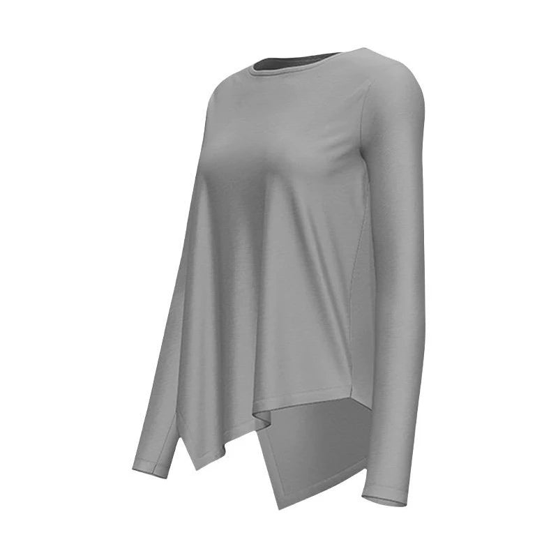 Women Yoga Long T-Shirt Round Neck Solid Color Loose Casual Sport Sunscreen Yoga Tops Fall Outdoor Riding Running Sport Yoga Top