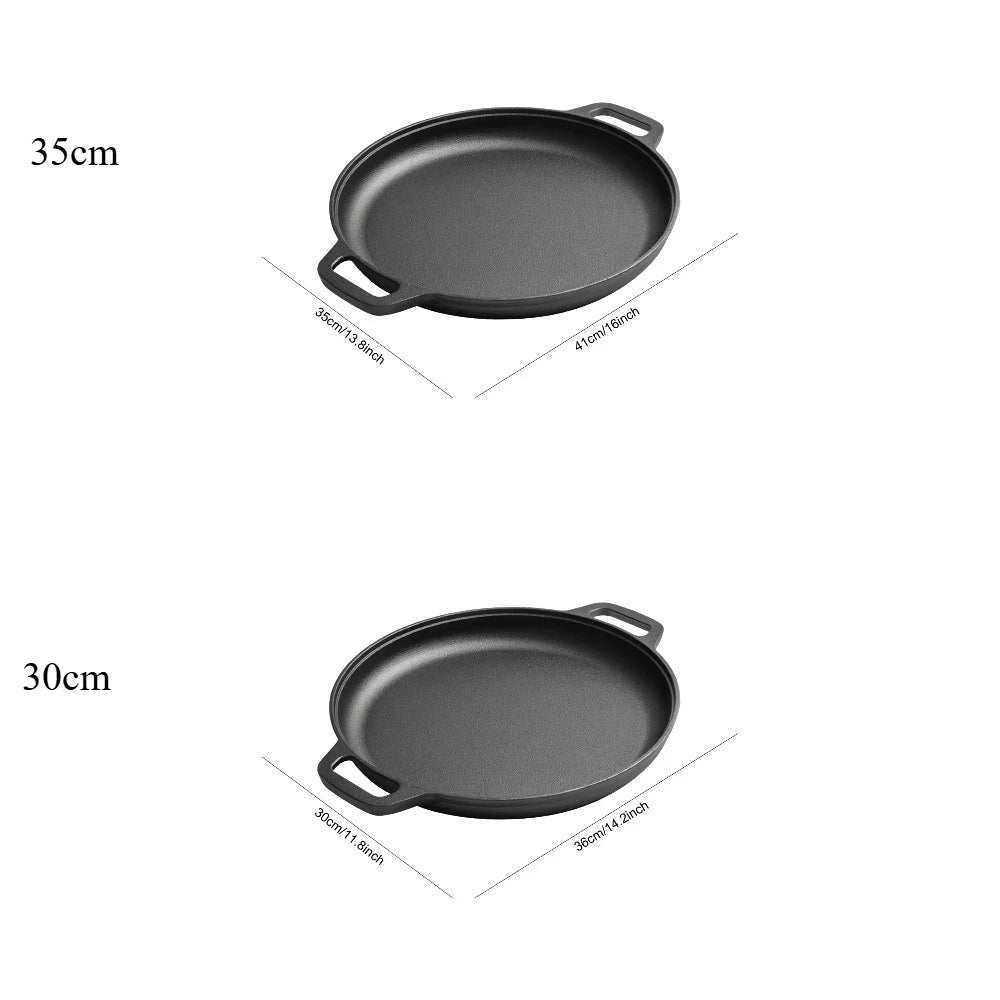 Cast Iron Round Frying Pan 35cm - Double Handle Grill for Pizza & Pancakes | StriveRiseFit