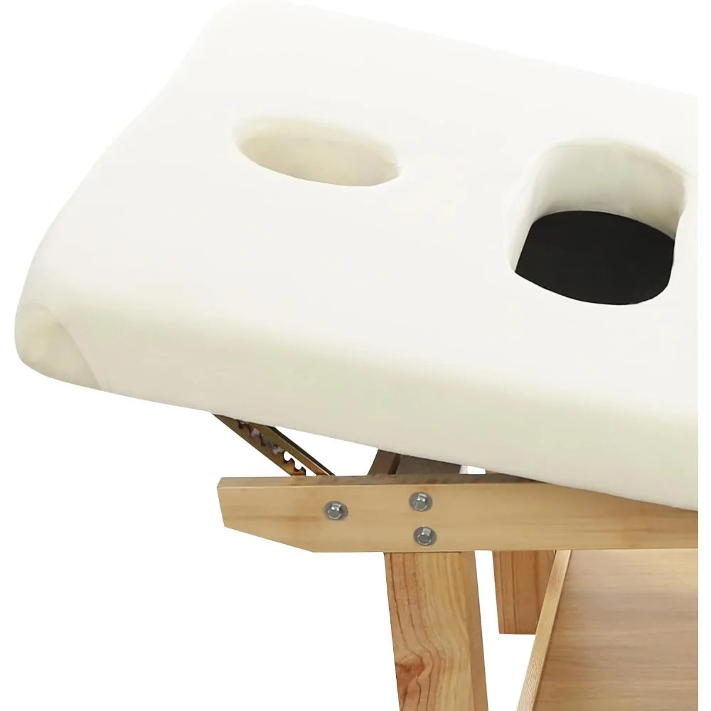 Stationary Massage Table - 75x31.5 Solid Wood Spa Bed with Adjustable Backrest