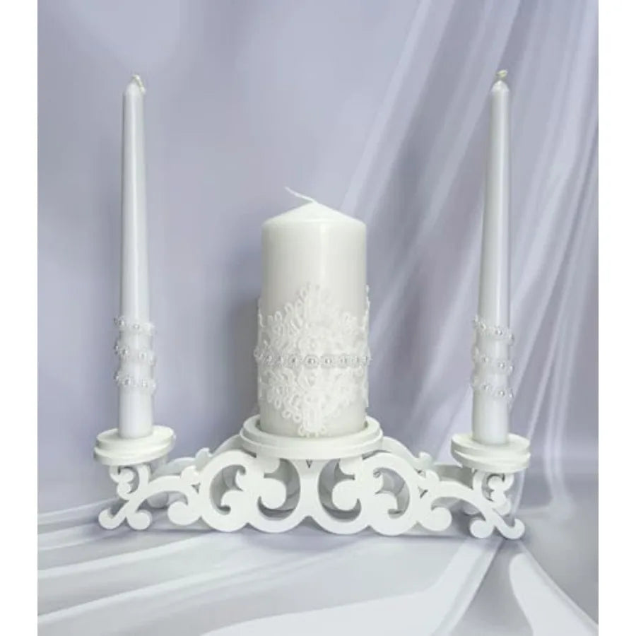 White Wedding Unity Candle Set 6" Pillar & 10" Taper Candles | StriveRiseFit