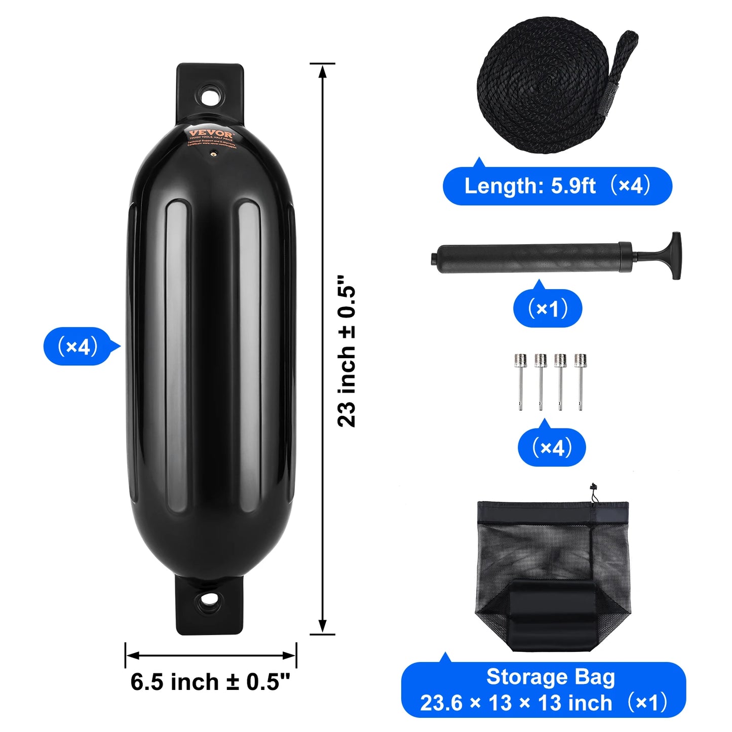 Inflatable Boat Fender Bumpers 4-Pack | PVC, Pump & Ropes Included | StriveRiseFit
