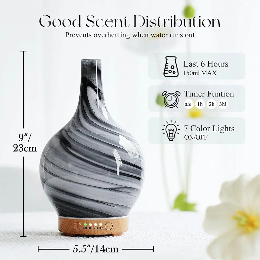 Aroma Diffuser Essential Oil Ultrasonic Humidifier Glass Handmade Mood Light Aromatherapy Cool Mist Air Purifier Relaxation Gift