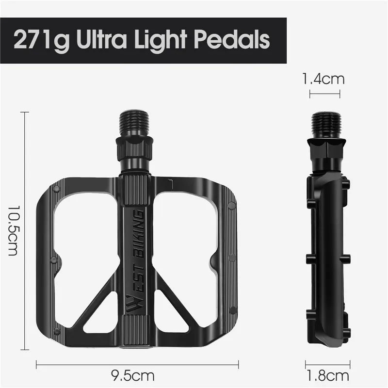 WEST BIKING Ultralight Aluminum Alloy Bike Pedals - DU Bushing or 3-Bearing, Anti-Slip