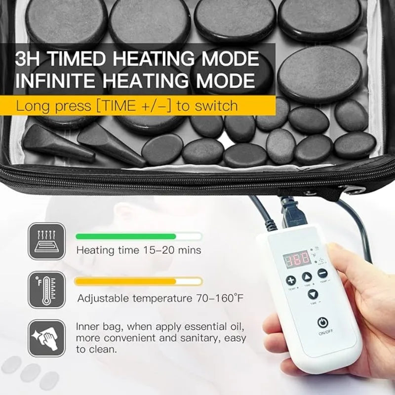 Portable Massage Stone Warmer Set, 20 Pieccs Basalt Stones, Electric Heater Kit, Hot Stones Warmer