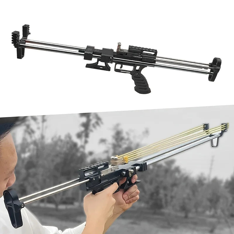 80LBS Telescopic Long Pole Slingshot Laser All Metal Powerful Shooting Hunting