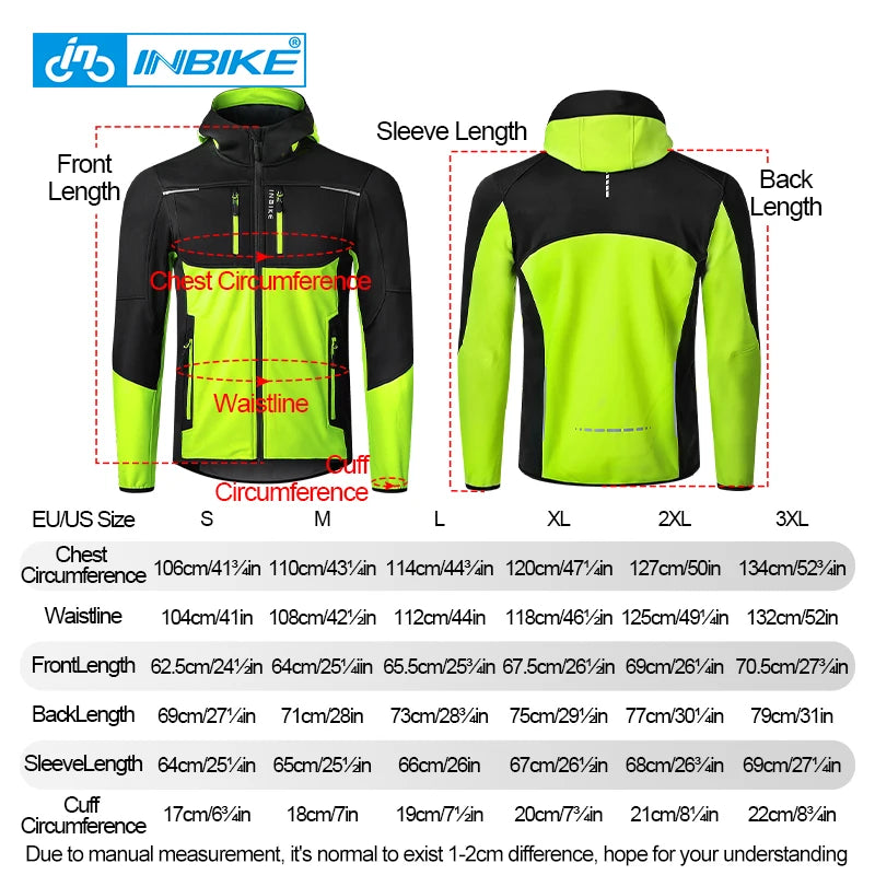INBIKE Men's Winter Cycling Jacket With Hood ~ Warm Fleece Windbreaker, Windproof ~ Outdoor Man Cycling Clothing Hiking