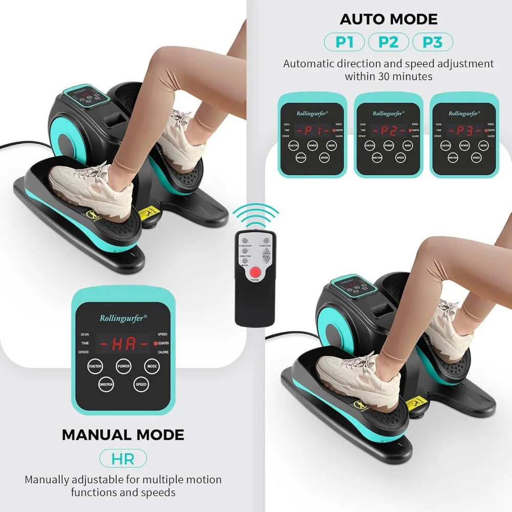 Under table elliptical machine, electric leg exerciser, portable with remote control and non-slip pedals for teens and adults