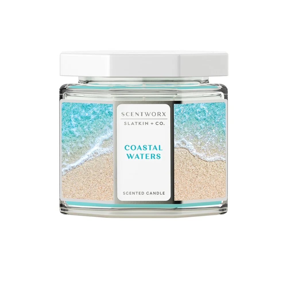 Coastal Waters Scented Candle 14.5 oz Paraffin Blend Wax 3 Wick Container Candle Long Lasting 40 Hour Burn Time Relaxing Home