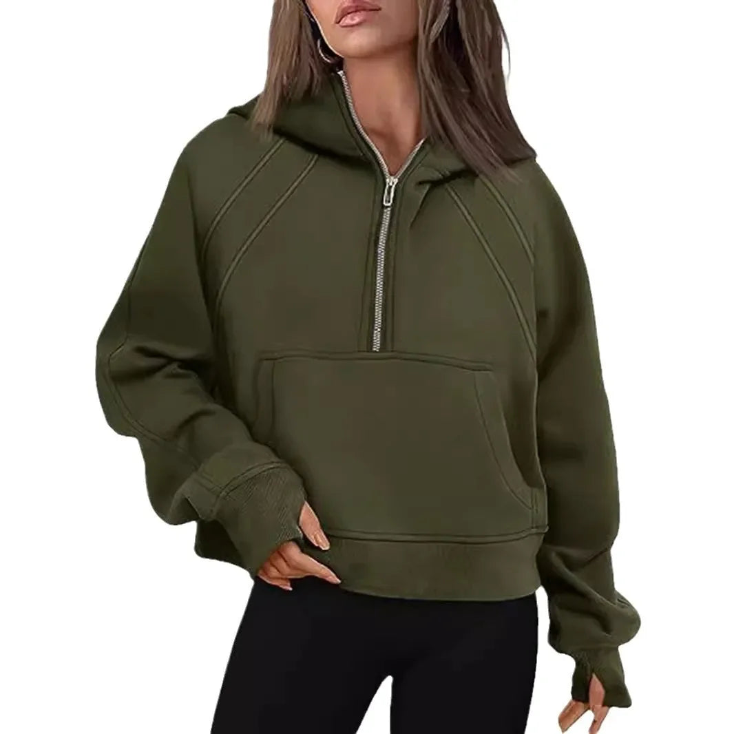 Loose Women's Hoodie ~ Long Sleeve ~ Zipper Pocket ~ Casual, Fashionable Sweatshirt ~ Polyester Fiber ~ Full Length