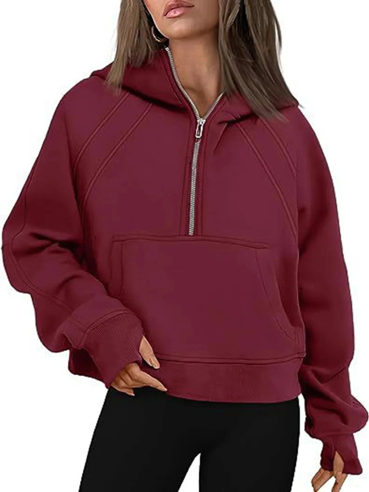 Loose Women's Hoodie ~ Long Sleeve ~ Zipper Pocket ~ Casual, Fashionable Sweatshirt ~ Polyester Fiber ~ Full Length