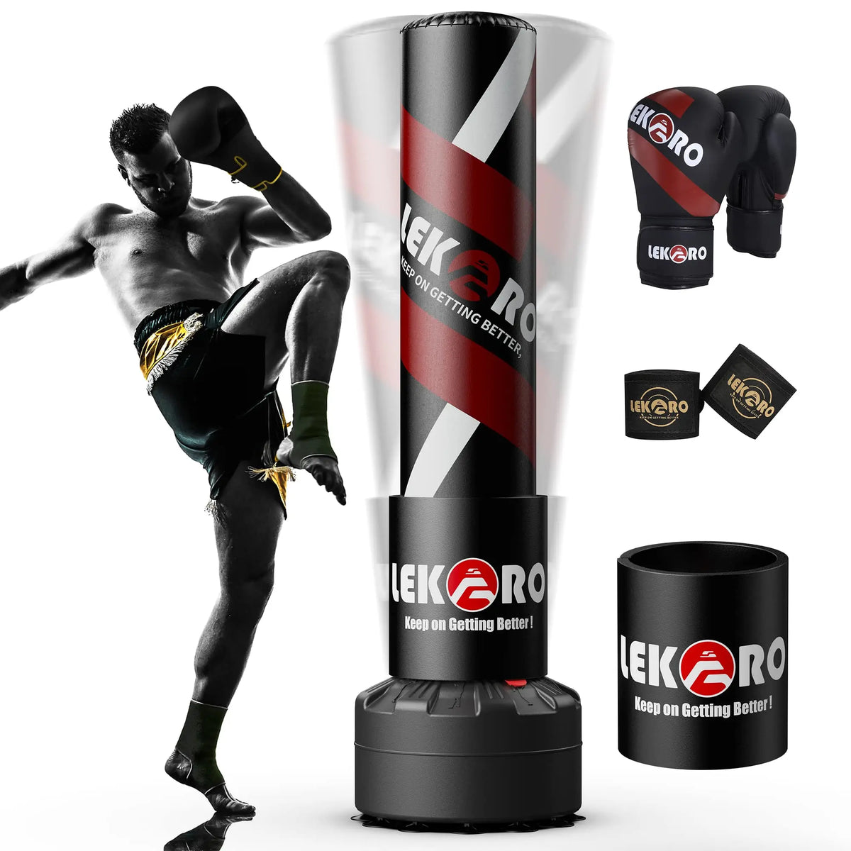 LEKARO Standing Boxing Bag with Suction Cup Base Gloves Included Home Training | StriveRiseFit