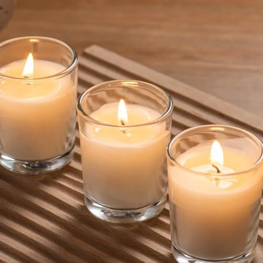 Hand-Poured Glass Votive Candles Warm White Unscented Bulk Set | StriveRiseFit