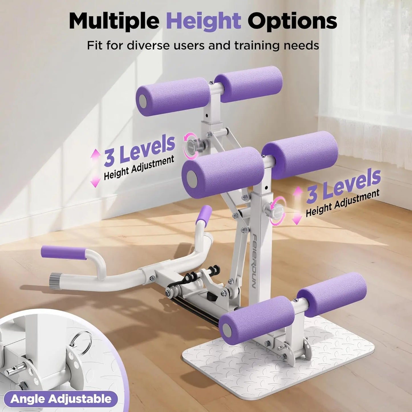 FEIERDUN Adjustable Deep Squat Machine-7 Level Resistance Glute&Leg Trainer for Home,Multi-Functional Equipment for Women