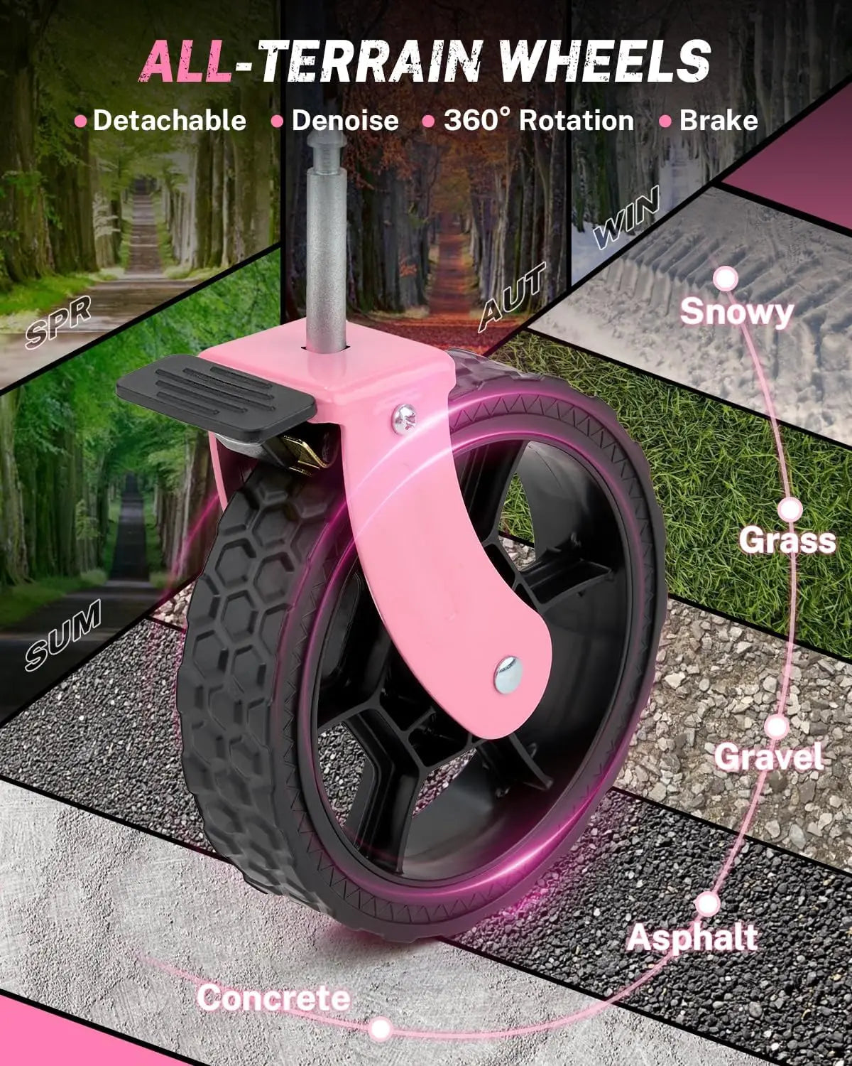 38" Collapsible Wagon Cart, 360 LBS & 220L Capacity, Detachable Wheels, Pink | StriveRiseFit