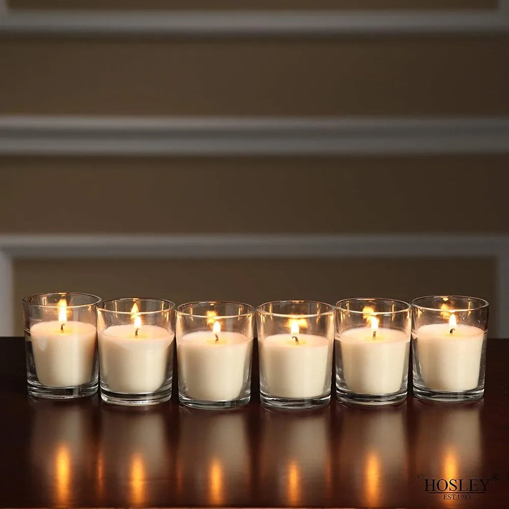240 Pack Ivory Unscented Clear Glass Filled Votive Candles ~ Hand Poured Wax Candle Ideal Gifts for Aromatherapy Spa Weddings Christmas