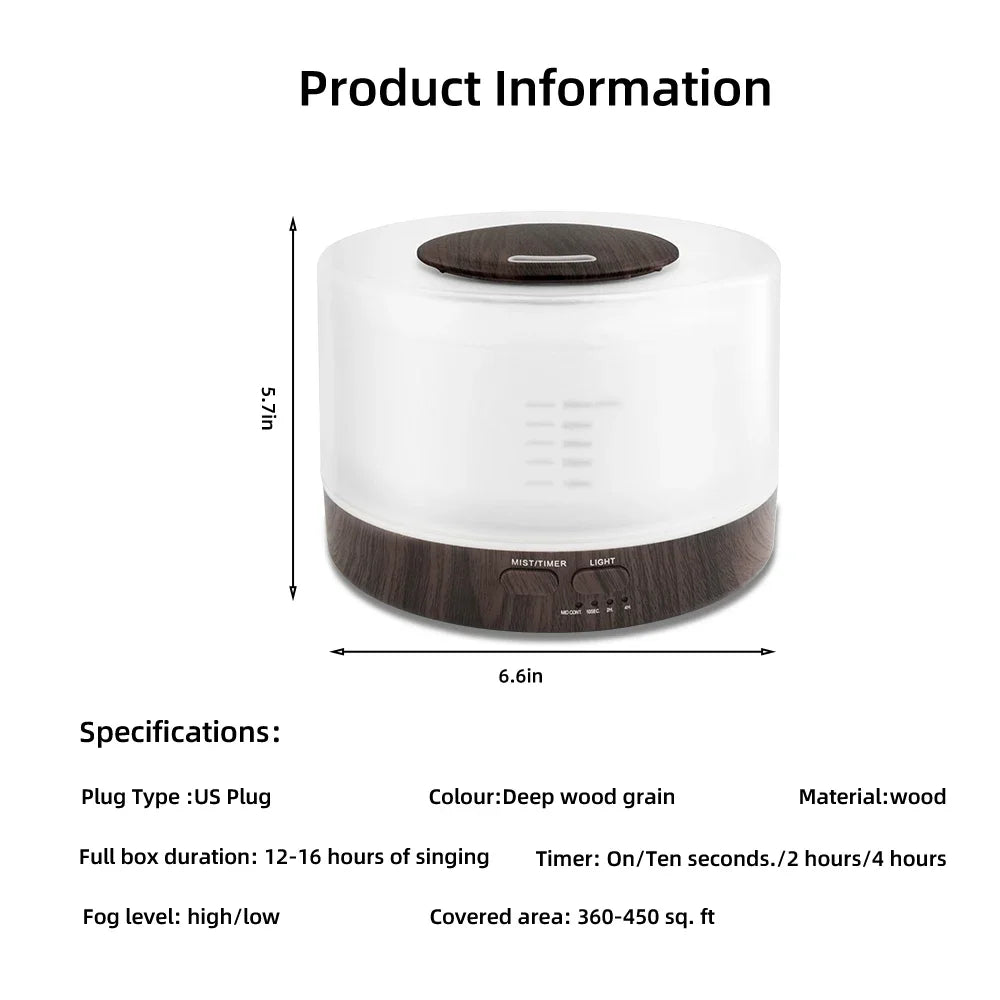 500ml Diffuser with 6 Soothing Oils, 7 Mood Lights, Auto-Off, Whisper-Quiet, Sleep & Stress Relief