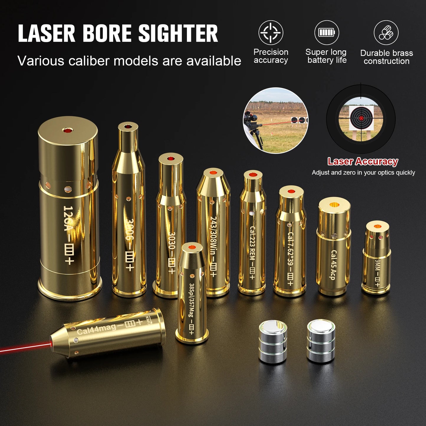 Cal.223 REM Red Laser Bore Sighter with Magnets - Hunting & Shooting Calibrator