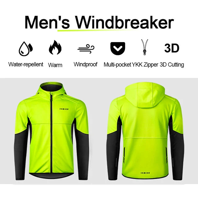 INBIKE Men's Winter Cycling Jacket With Hood ~ Warm Fleece Windbreaker, Windproof ~ Outdoor Man Cycling Clothing Hiking