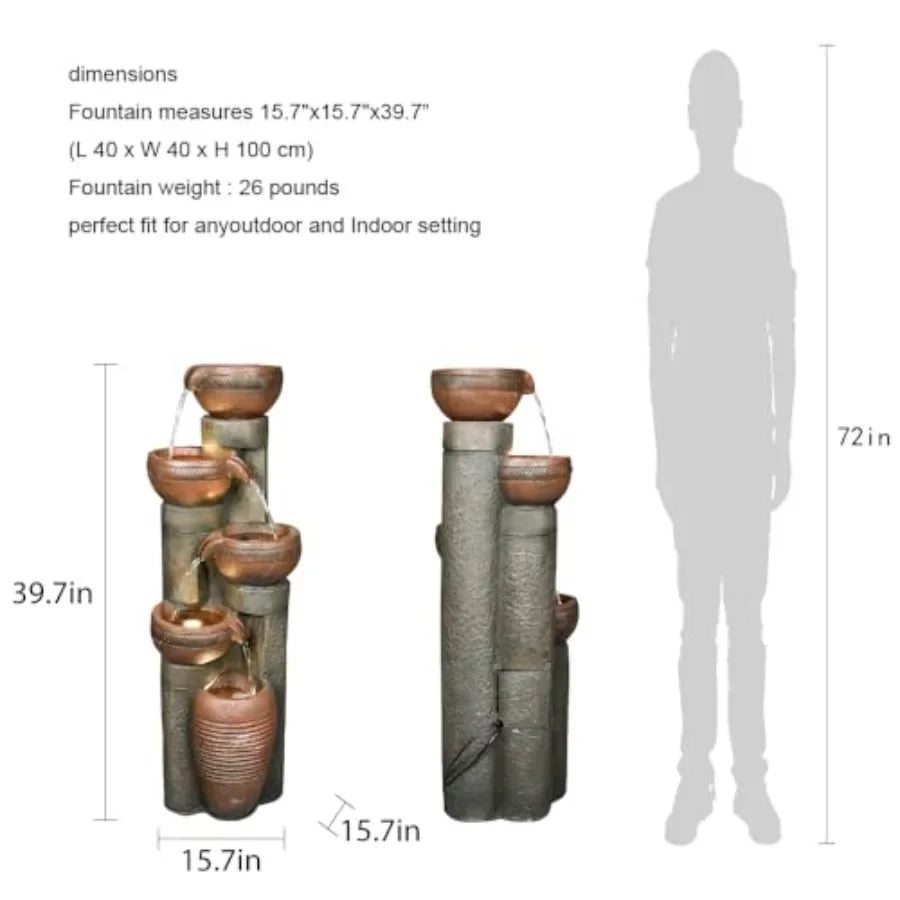 5-Tier Outdoor Water Fountain with LED Lights | StriveRiseFit