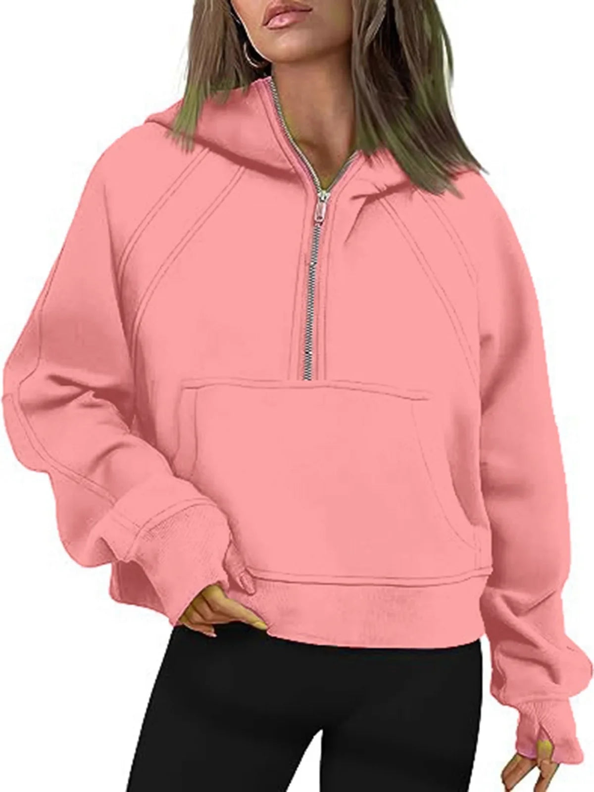 Loose Women's Hoodie ~ Long Sleeve ~ Zipper Pocket ~ Casual, Fashionable Sweatshirt ~ Polyester Fiber ~ Full Length