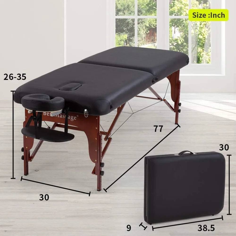 Portable Massage Table 2-Fold - Professional Spa Bed with Adjustable Height