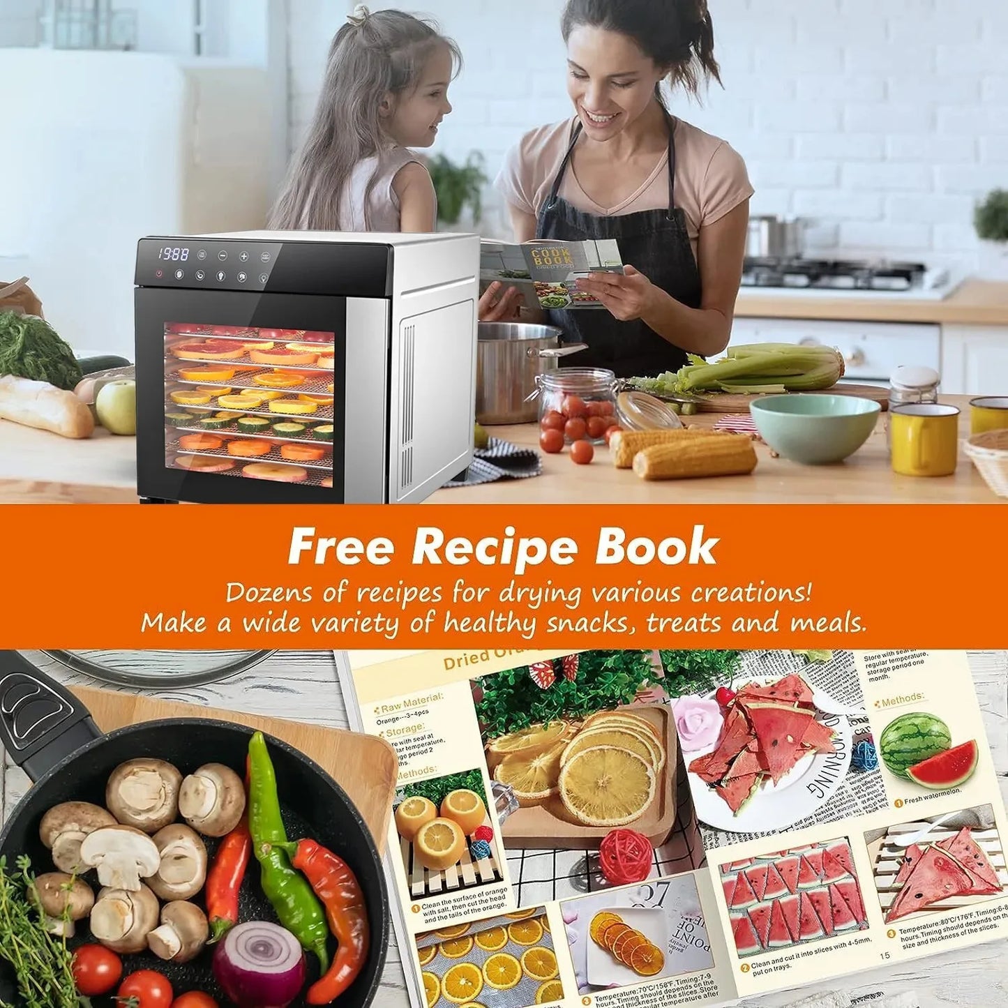 8-Tray Stainless Steel Food Dehydrator 600W – Digital Timer, 4 Presets, BPA Free