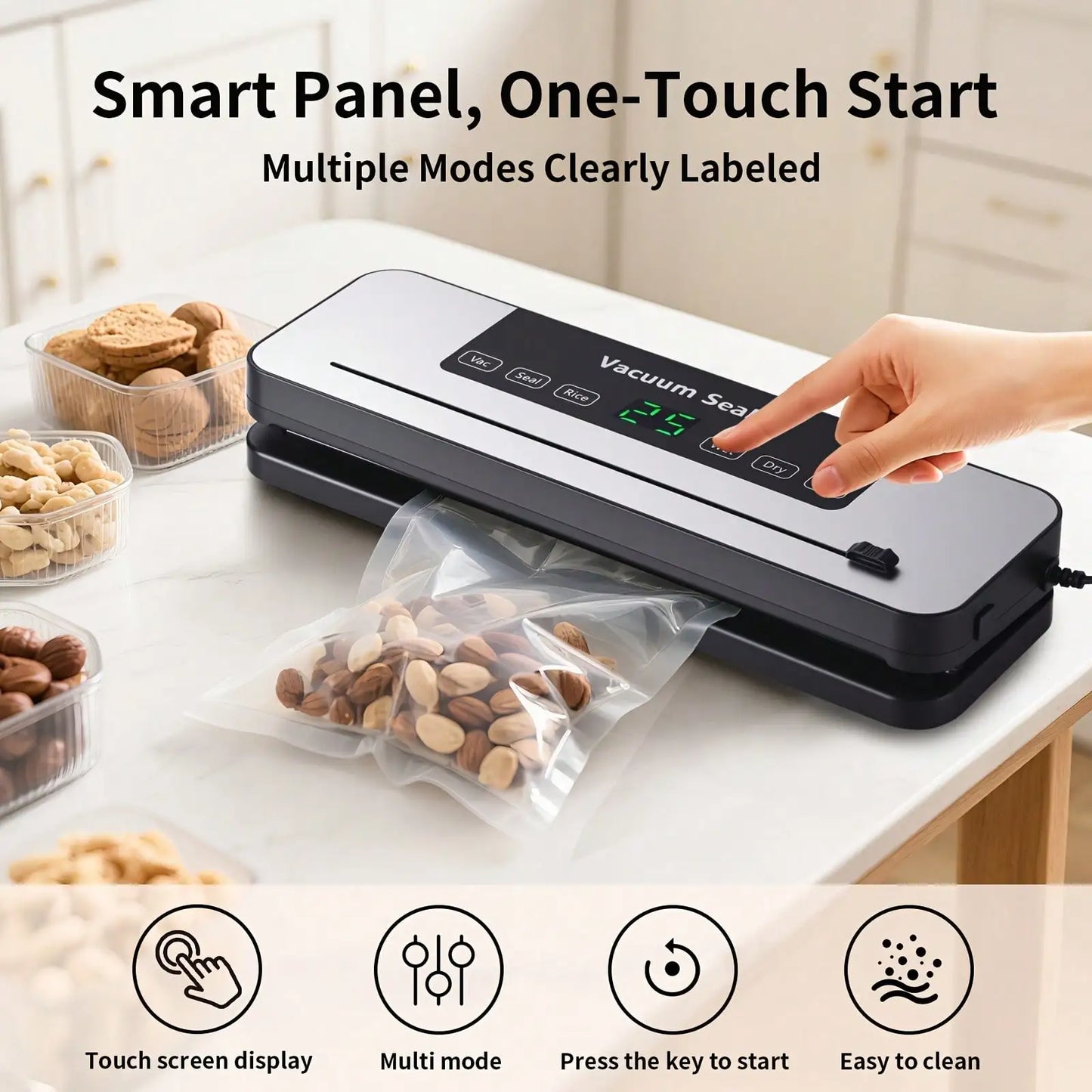 Food Vacuum Sealer Machine – Automatic Vacuum Sealer with Dry & Moist Modes for Sous Vide & Kitchen Food Storage