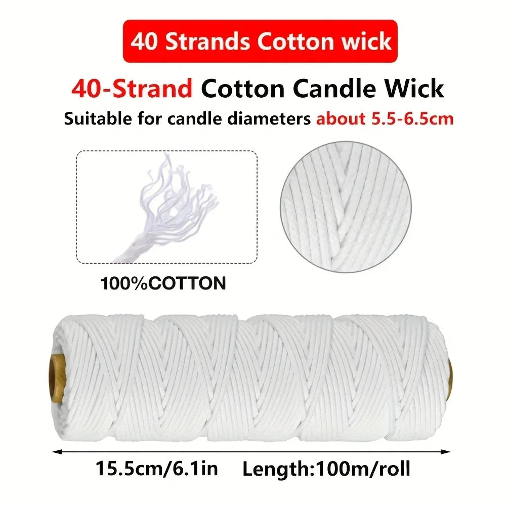 100m Cotton Candle Wick Roll, Eco & Square Braid, Multiple Strand Sizes | StriveRiseFit