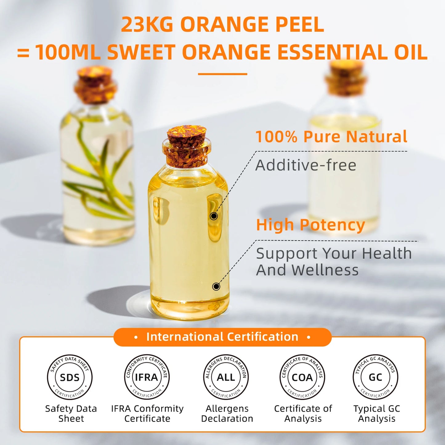 HIQILI 100ML Sweet Orange Essential Oils,100% Pure Nature for Aromatherapy, Diffuser, Humidifier, Massage, Fresh Air, Candle