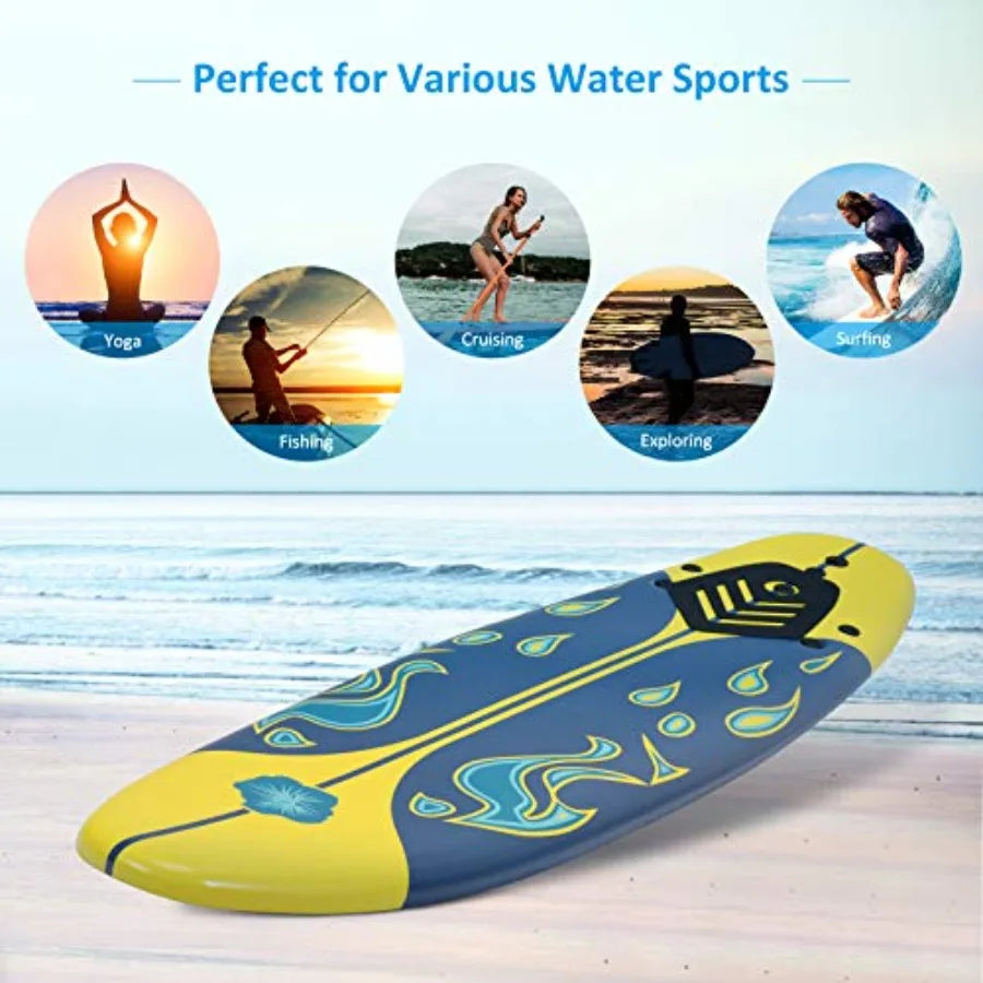 6ft Foam Surfboard with Removable Fins Non-Slip Deck & Leash for Surfing Fishing Water Yoga | StriveRiseFit