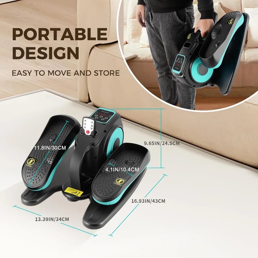 Under table elliptical machine, electric leg exerciser, portable with remote control and non-slip pedals for teens and adults