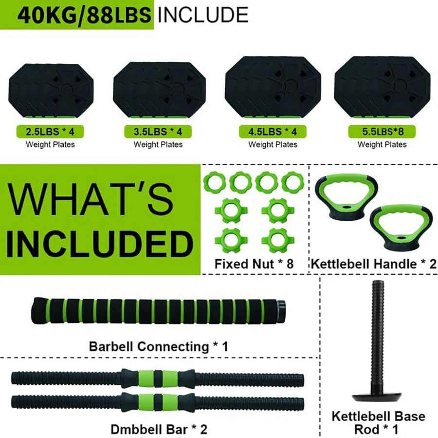 4-in-1 Adjustable Dumbbell, Kettlebell & Barbell Set 66–88 lbs | StriveRiseFit