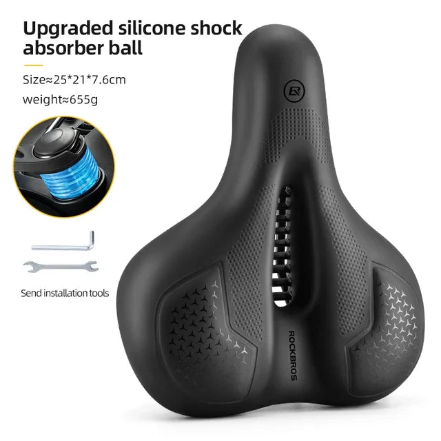 ROCKBROS Bike Saddle Silicone Cushion Shock Absorbing Comfortable Cycling Seat Hollow Breathable Thickened Sponge Bicycle Seat