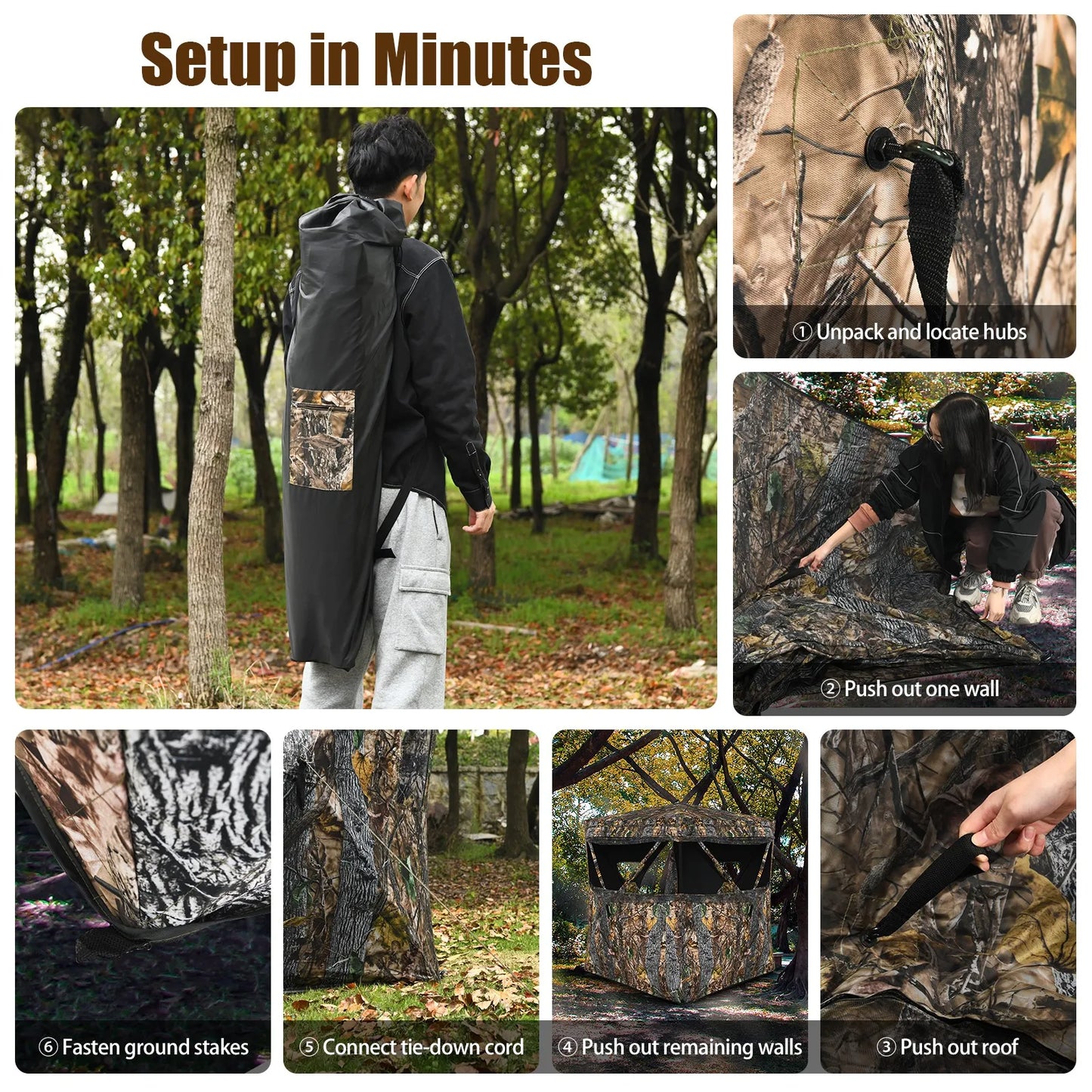 3-Person Pop-Up Hunting Blind Tent | Surround View, Slide Mesh Windows, Camouflage, 75" x 78.5" x 74"