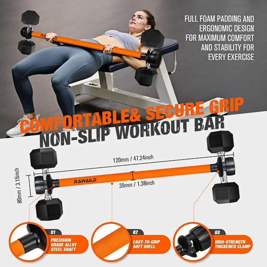 Dumbbell to Barbell Converter Bar, 300 lb Capacity for Home Gym | StriveRiseFit