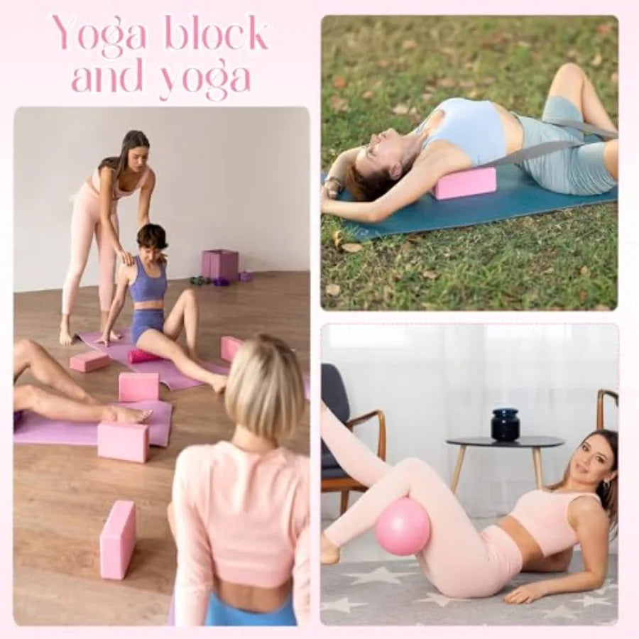 18-Piece Yoga Block & Pilates Ball Set, 12 Foam Bricks & 6 Exercise Balls for Yoga | StriveRiseFit