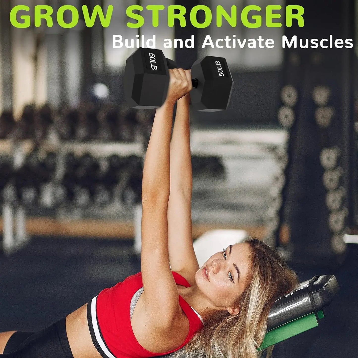 Rubber Encased Exercise & Fitness Hex Dumbbell, Hand Weights with Anti-Slip Metal Handle for Home Gym, Multiple Sizes