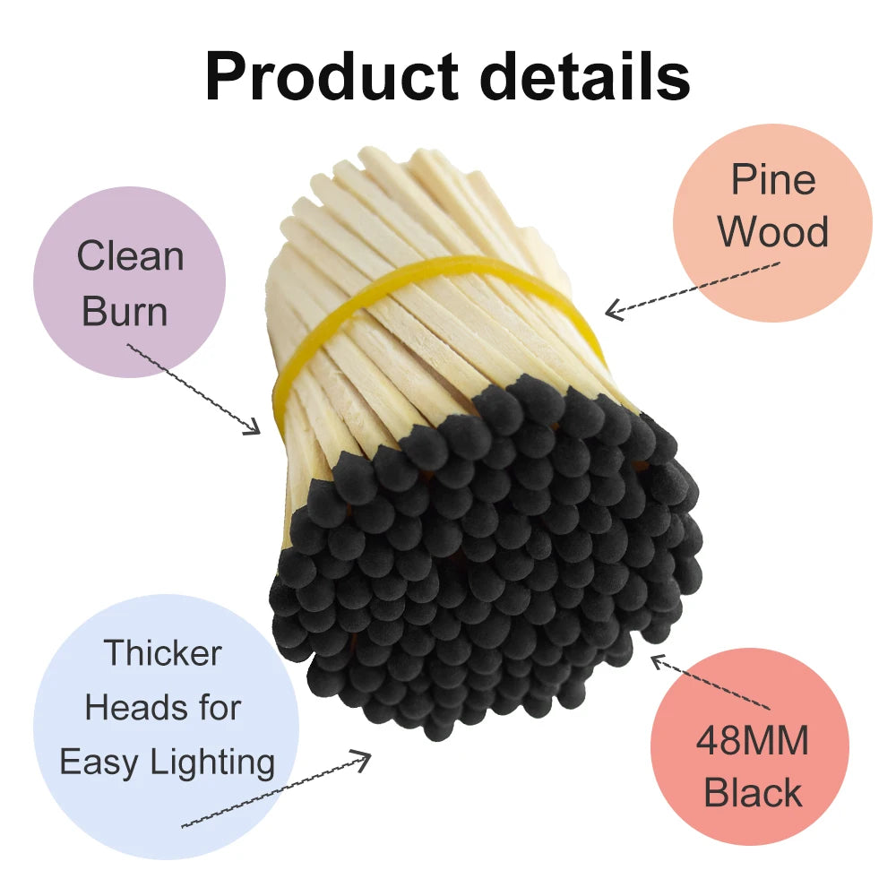 2" Black Safety Matches 100pcs - Long Wooden Matchsticks | Free USA Shipping