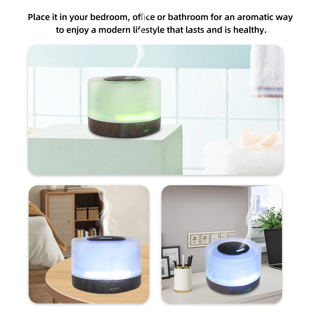 500ml Diffuser with 6 Soothing Oils, 7 Mood Lights, Auto-Off, Whisper-Quiet, Sleep & Stress Relief