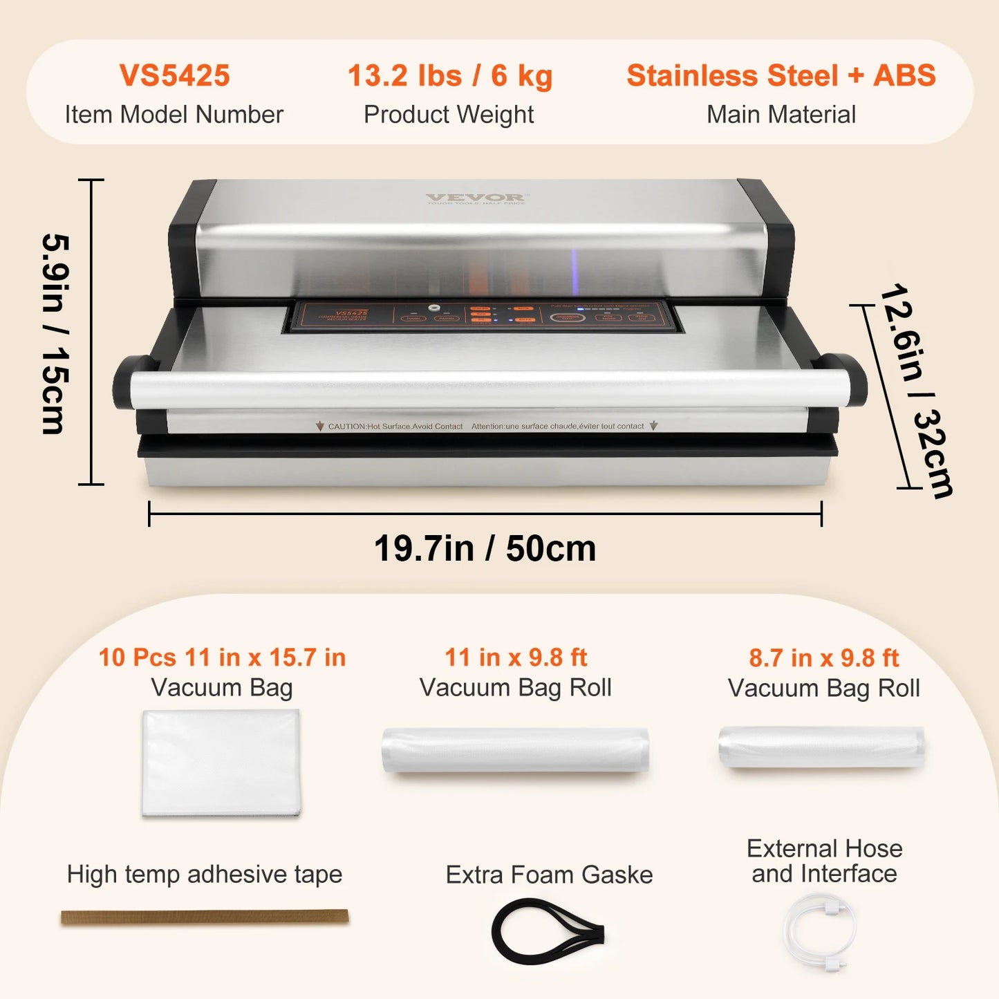 Commercial Vacuum Sealer Machine | 95kPa Dual Pump, Auto Food Packaging, Built-In Cutter