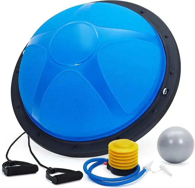 60cm Half Exercise Ball Balance Trainer Non-Slip Base 2 Bands Pump Included | StriveRiseFit