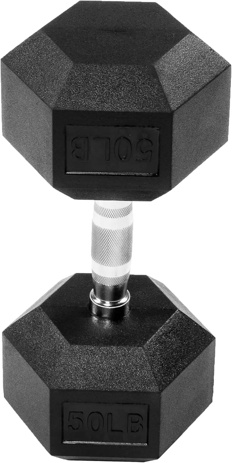 Rubber Encased Exercise & Fitness Hex Dumbbell, Hand Weights with Anti-Slip Metal Handle for Home Gym, Multiple Sizes