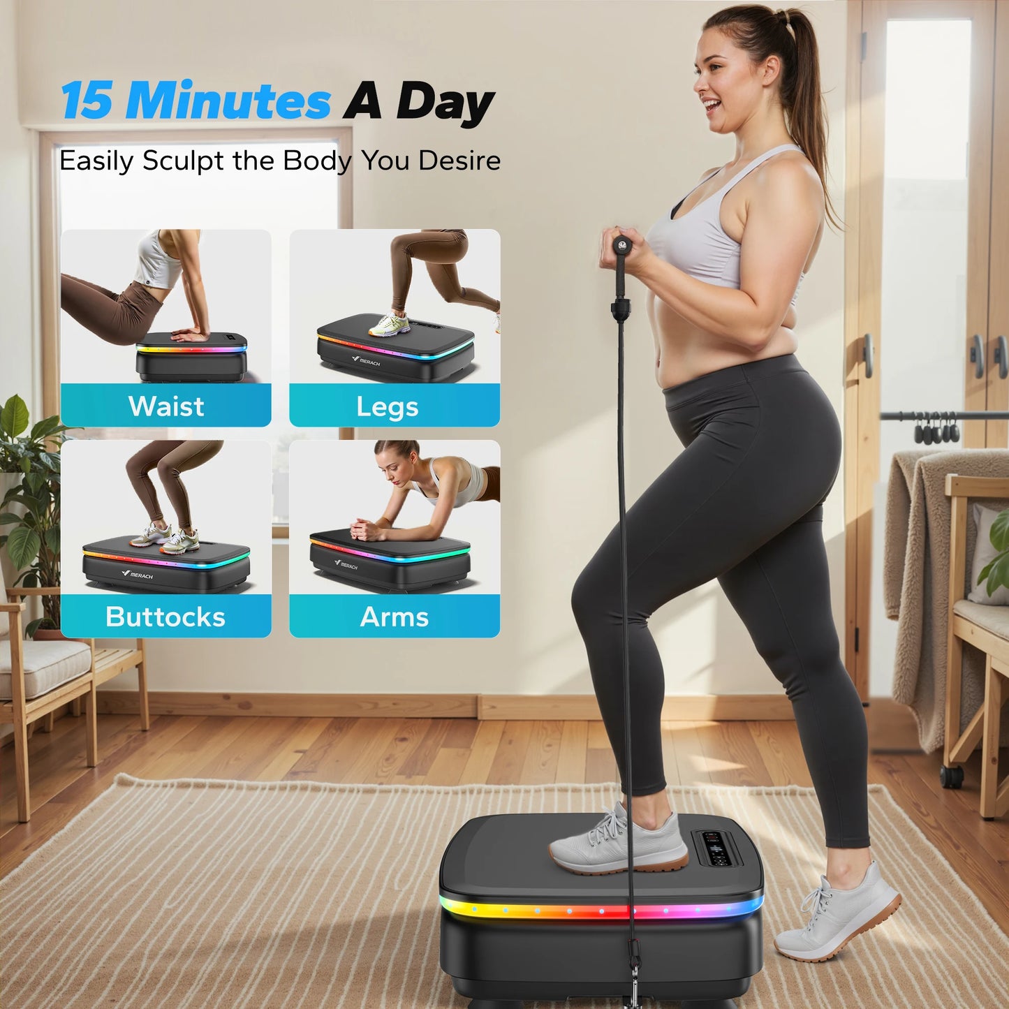MERACH Vibration Plate Exercise Machine | Bluetooth, 7-Color LED, 99 Speeds, 330LB, with Light & No Light Options