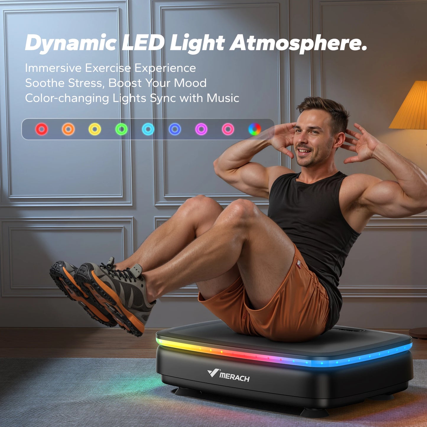 MERACH Vibration Plate Exercise Machine | Bluetooth, 7-Color LED, 99 Speeds, 330LB, with Light & No Light Options