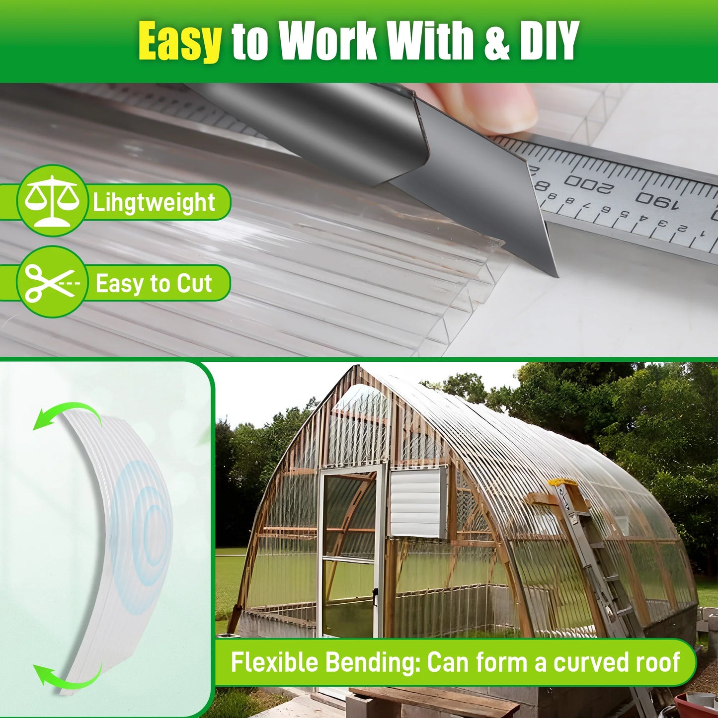 Polycarbonate Greenhouse Panels 15-Pack | 4'x2' Twin-Wall, 89% Light, UV-Resistant